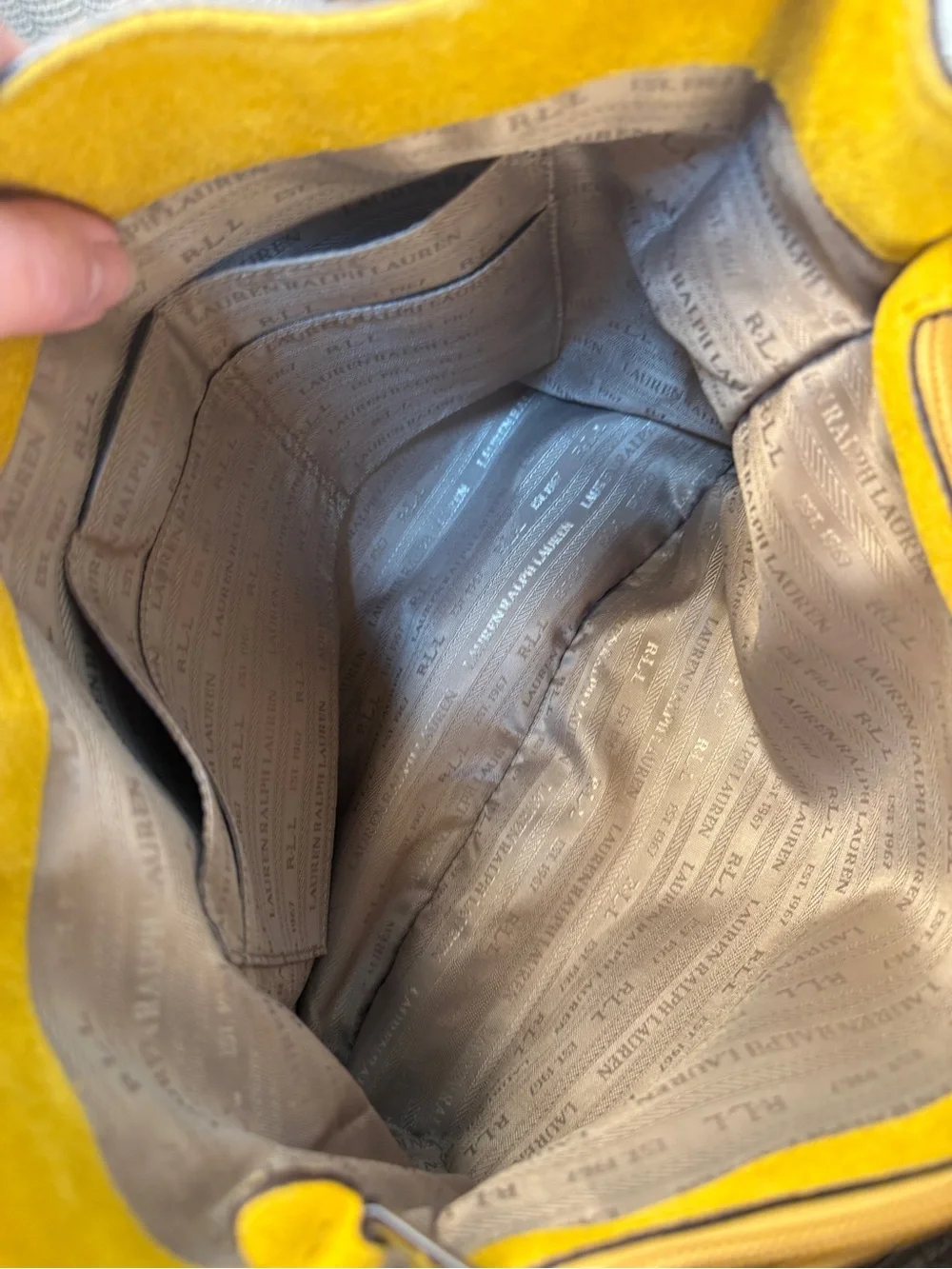 Lauren Ralph Lauren Suede Bucket Hobo Shoulder Bag in Mustard Yellow